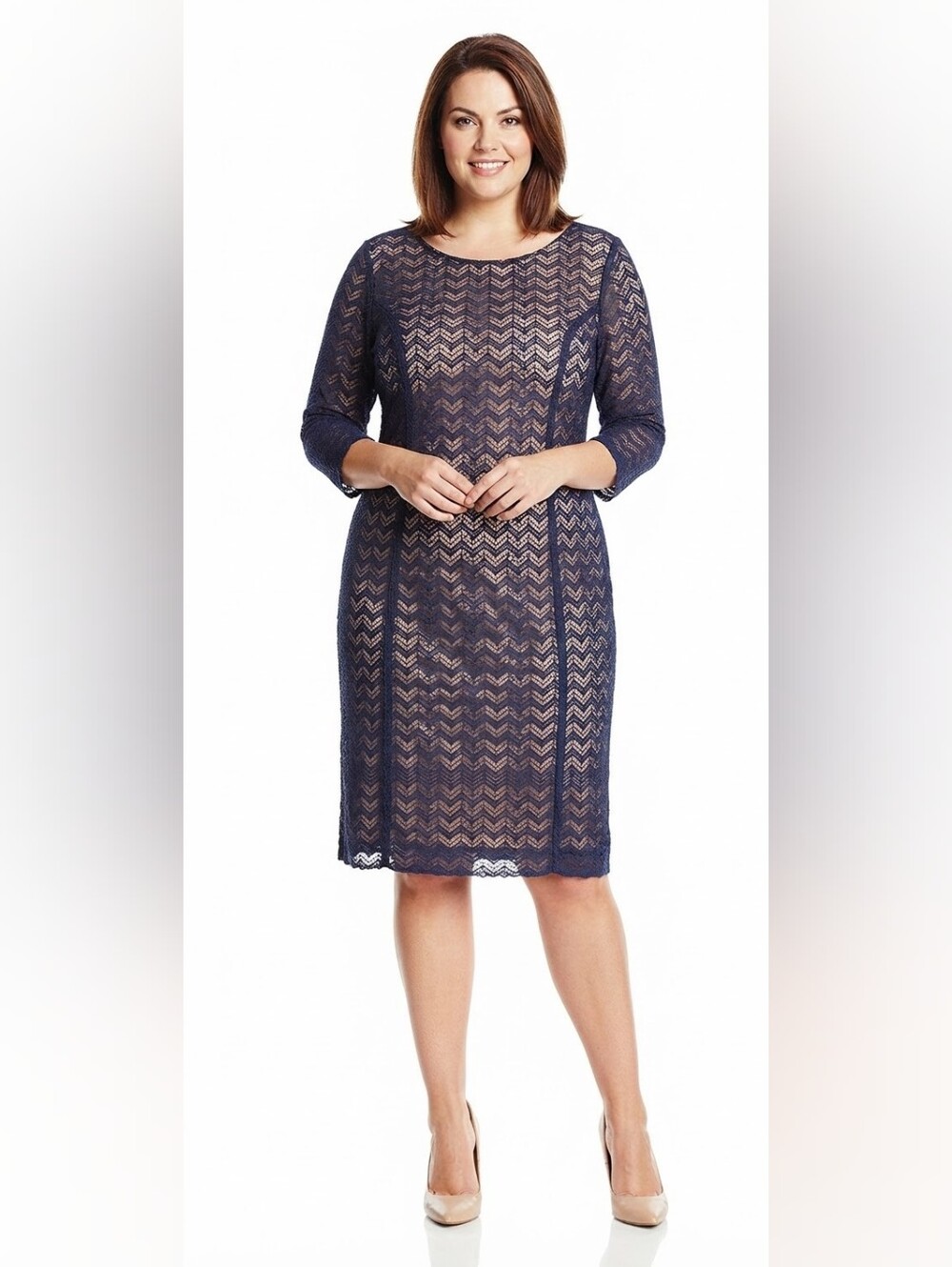 Large lace navy Crochet Sheer shift dress with stretch